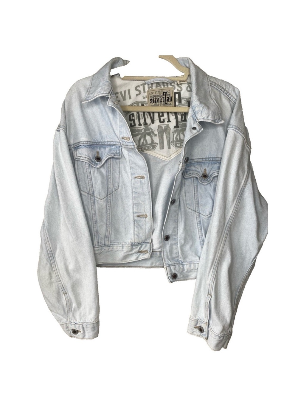LEVIS Jean Jacket Womens XL Silvertab Light Wash Cropped Boxy Trucker Denim Coat